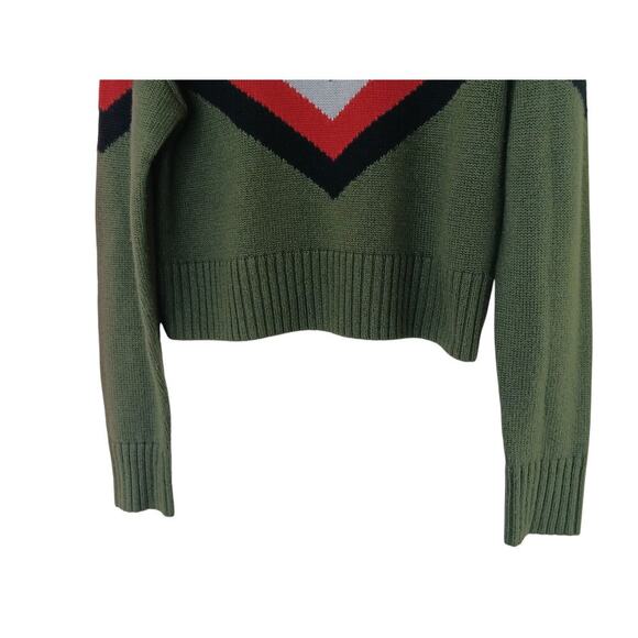 Marissa Webb Collective Women’s Sweater M Olive Green Chevron Stripe Crewneck Pu - Picture 4 of 12